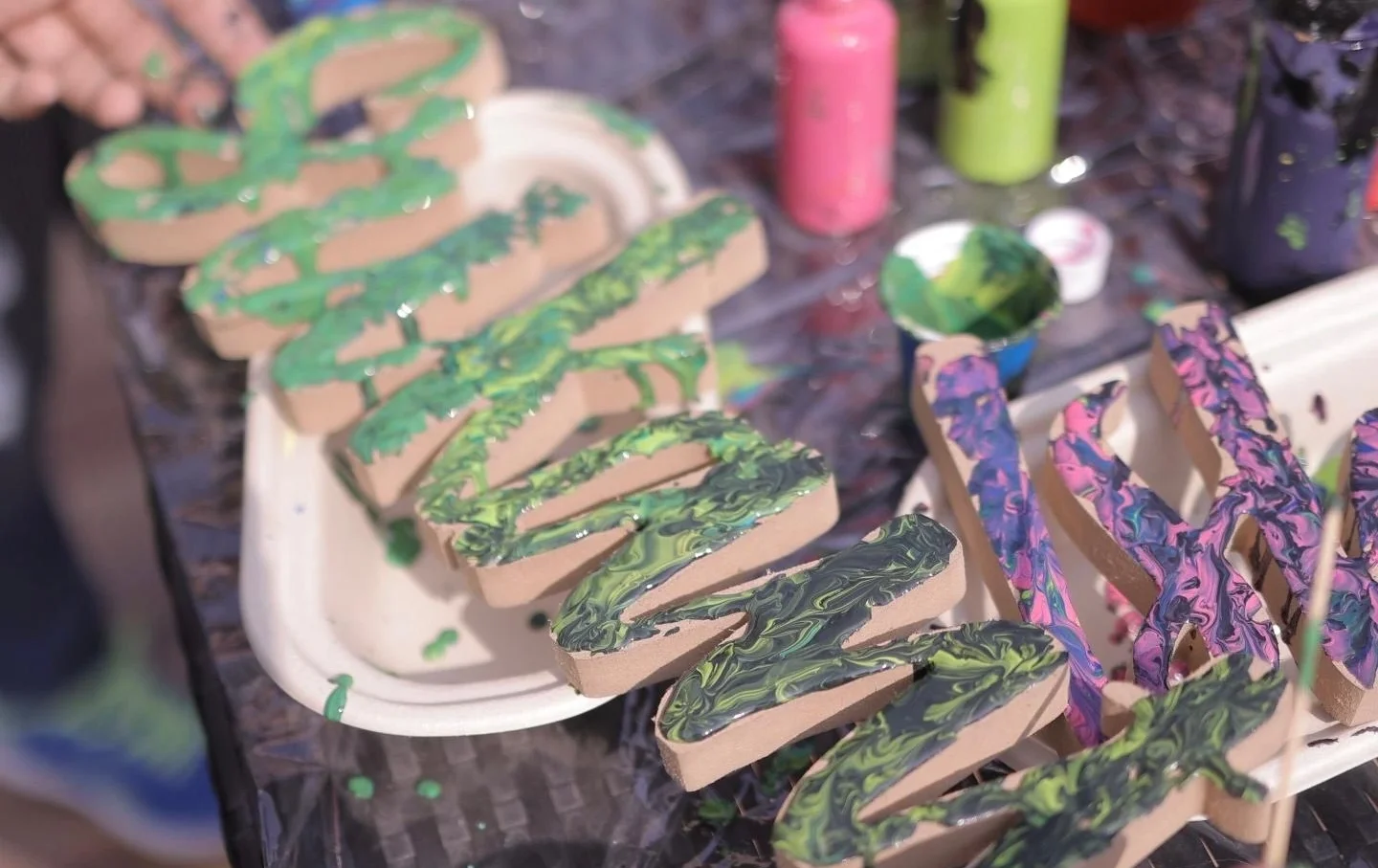 pour paint diy art on a name table top